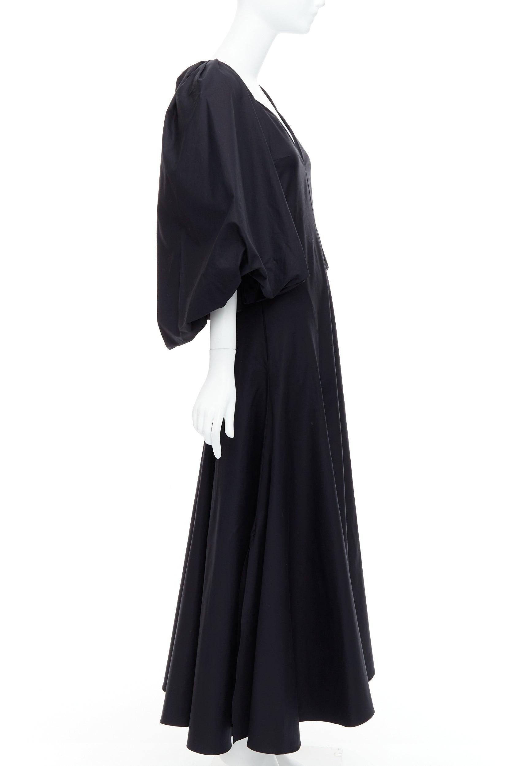 KHAITE Joanne black cotton balloon sleeved midi dress US0 XS In Excellent Condition For Sale In Hong Kong, NT