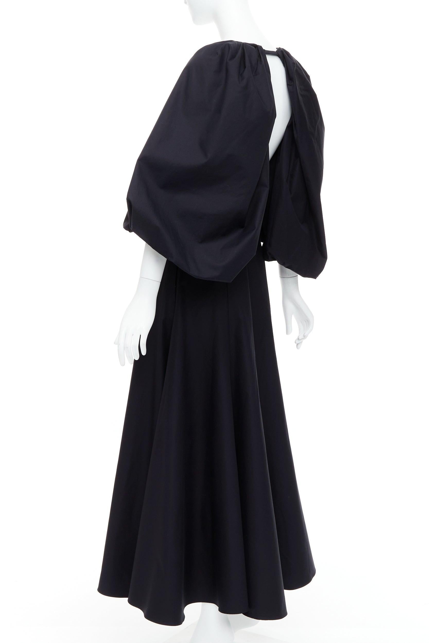 Women's KHAITE Joanne black cotton balloon sleeved midi dress US0 XS For Sale