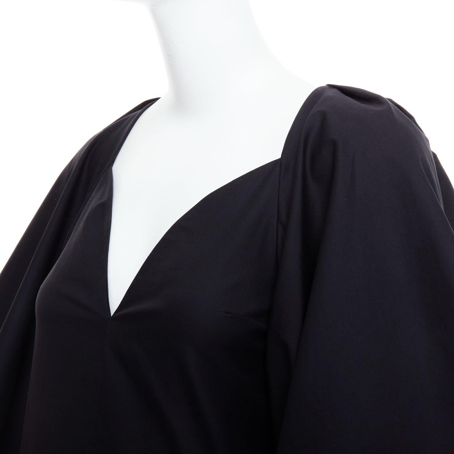 KHAITE Joanne black cotton balloon sleeved midi dress US0 XS For Sale 1