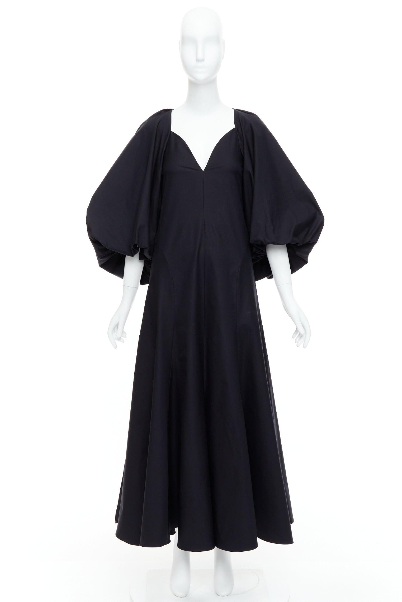 KHAITE Joanne black cotton balloon sleeved midi dress US0 XS For Sale 4