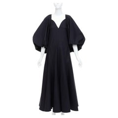KHAITE Joanne schwarz Baumwolle mit Ballonärmeln Midikleid US0 XS
