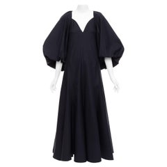 KHAITE Joanne black cotton balloon sleeved midi dress US0 XS