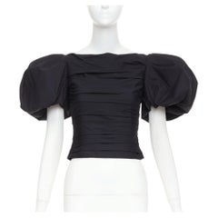 KHAITE Kai black cotton poplin puff sleeve pleated front bateau crop top US0 XS