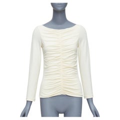 KHAITE Lance cream cotton blend ruched front bateau neck crop top S