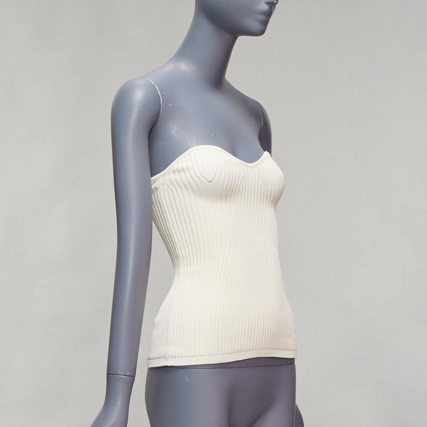 KHAITE Lucie cream viscose blend contour ribbed knit strapless tube top XS In Excellent Condition In Hong Kong, NT