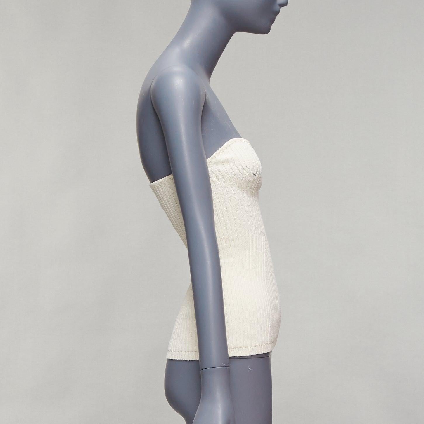 Women's KHAITE Lucie cream viscose blend contour ribbed knit strapless tube top XS