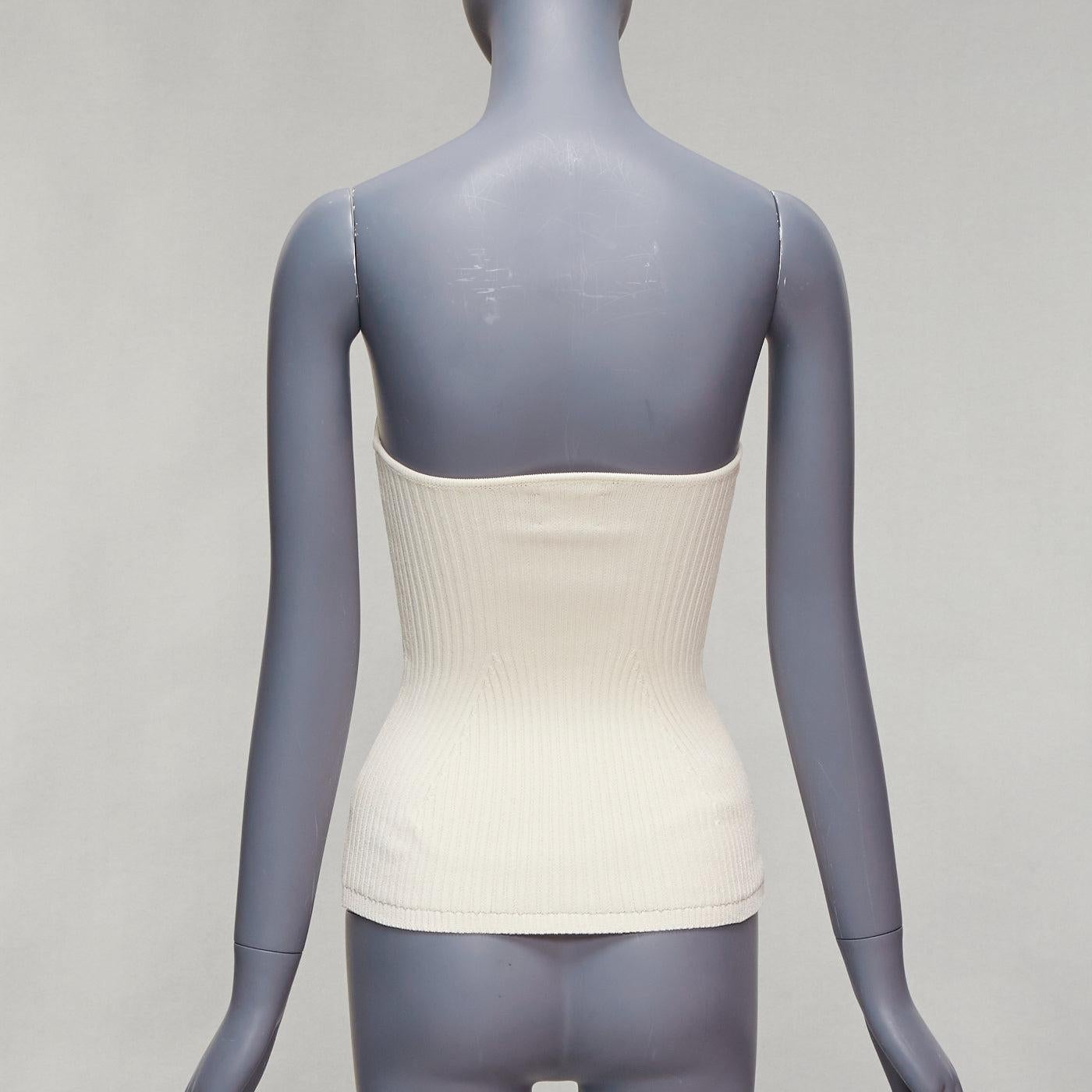 KHAITE Lucie cream viscose blend contour ribbed knit strapless tube top XS 1