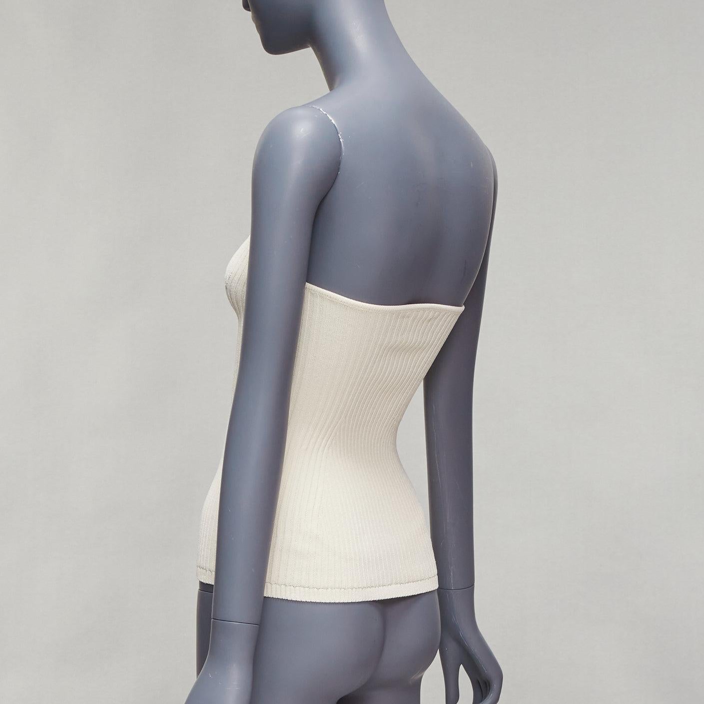 KHAITE Lucie cream viscose blend contour ribbed knit strapless tube top XS 2