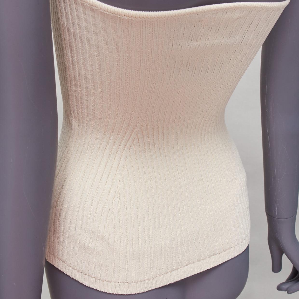 KHAITE Lucie cream viscose blend contour ribbed knit strapless tube top XS 3