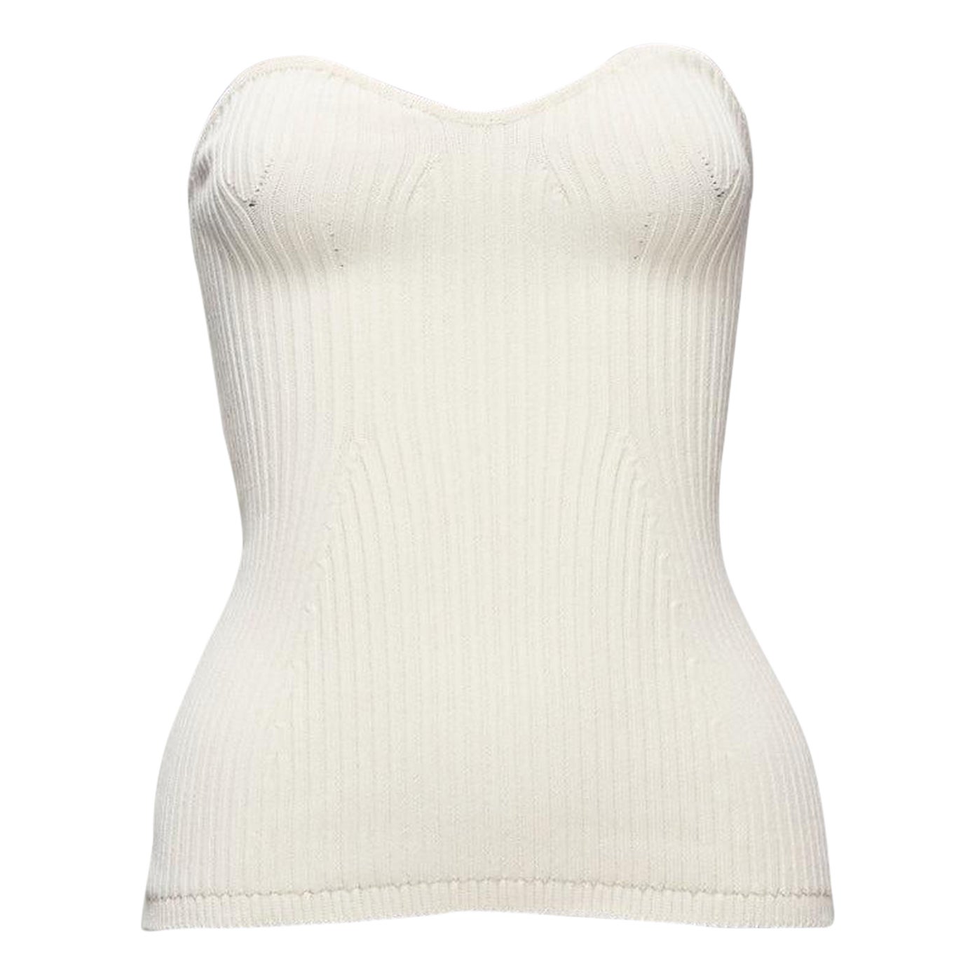 KHAITE Lucie cream viscose blend contour ribbed knit strapless tube top XS