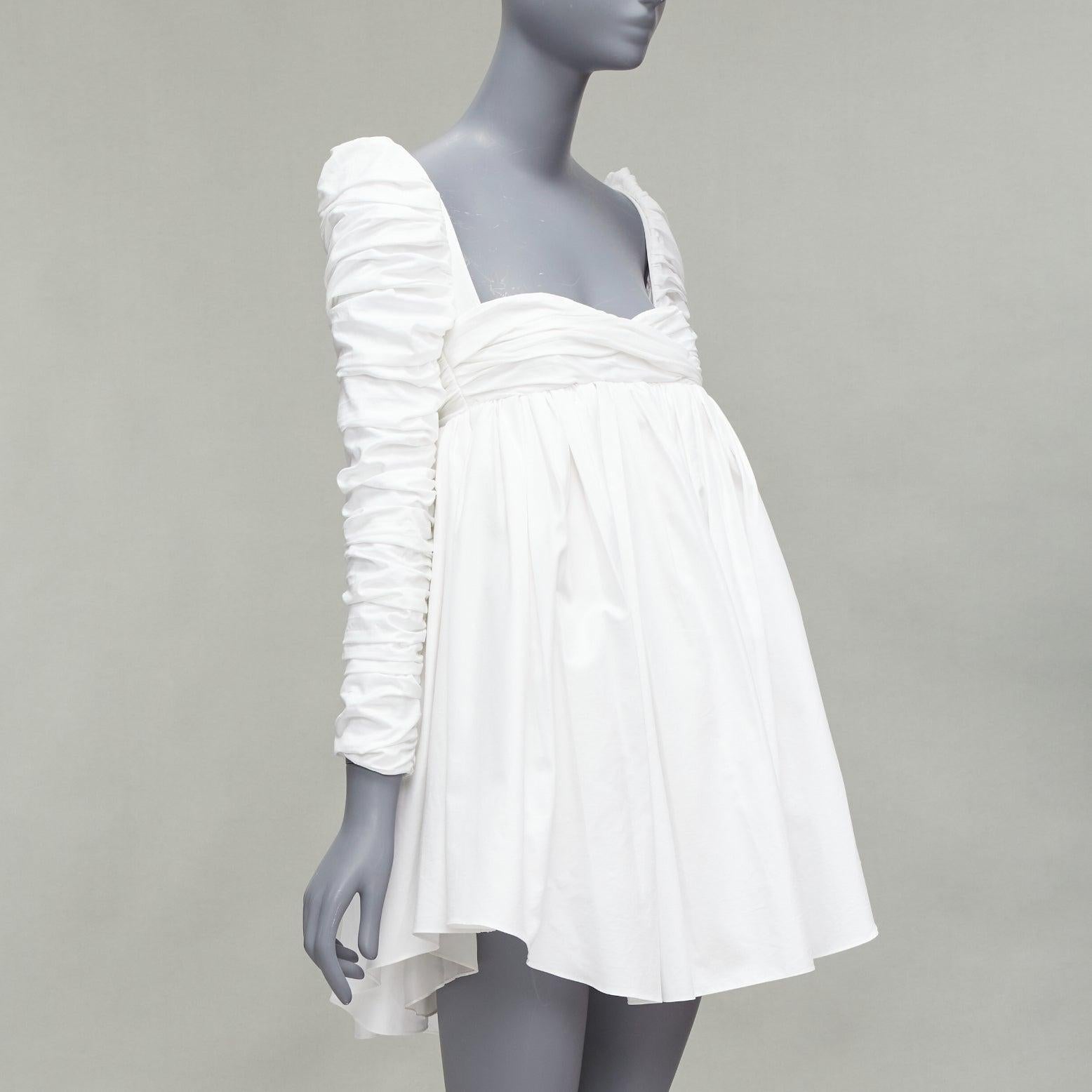 KHAITE Sueanne white ruched sleeve sweetheart empire corseted mini dress US2 S In New Condition In Hong Kong, NT