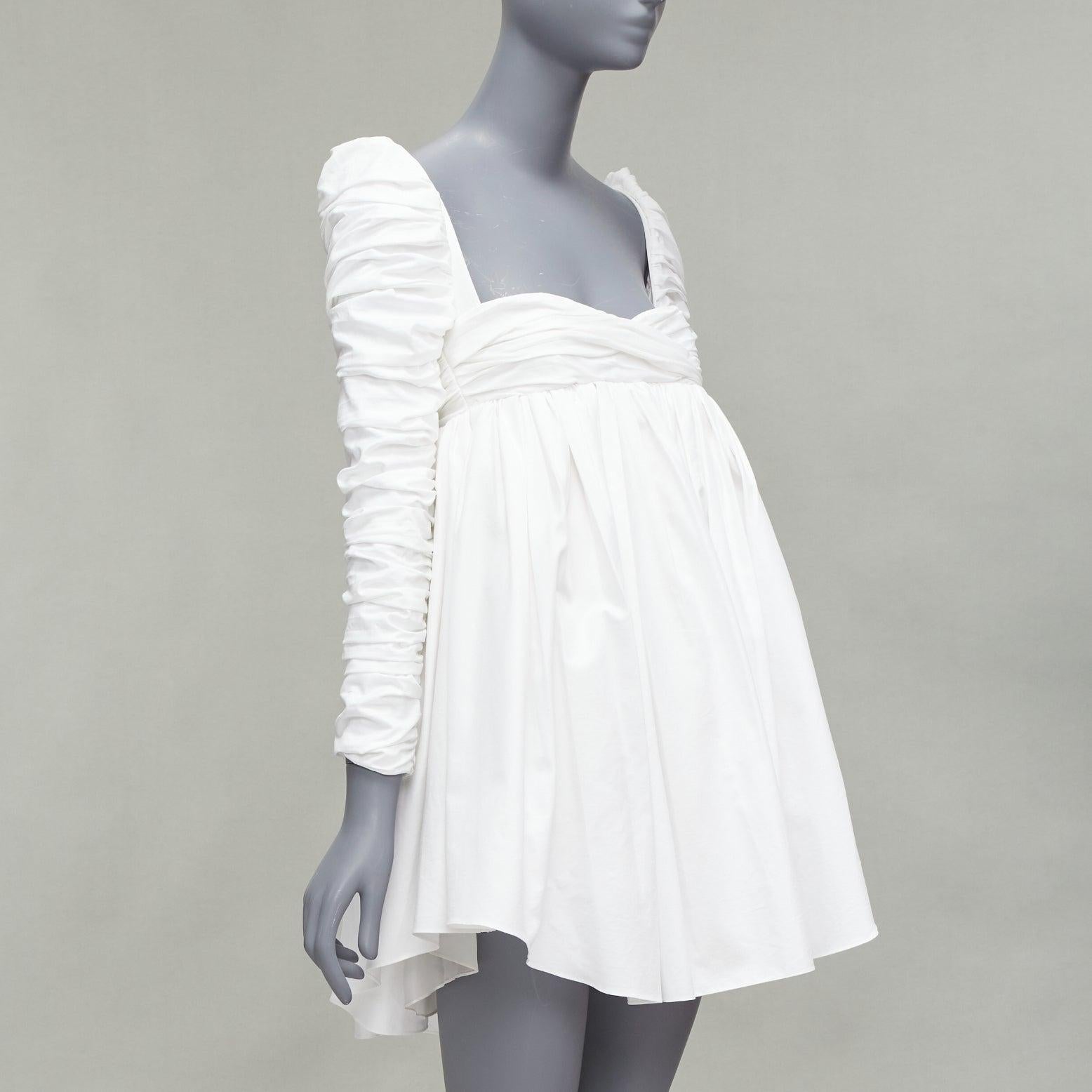 Gray KHAITE Sueanne white ruched sleeve sweetheart empire corseted mini dress US2 S For Sale
