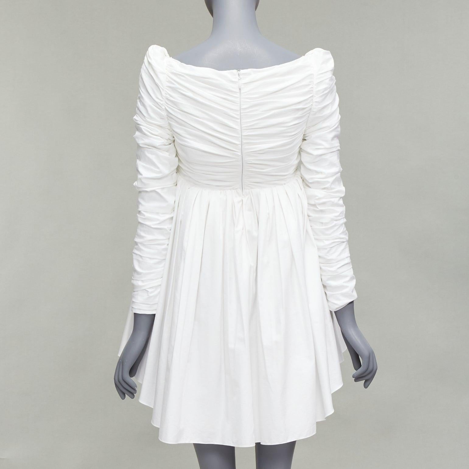 KHAITE Sueanne white ruched sleeve sweetheart empire corseted mini dress US2 S 1