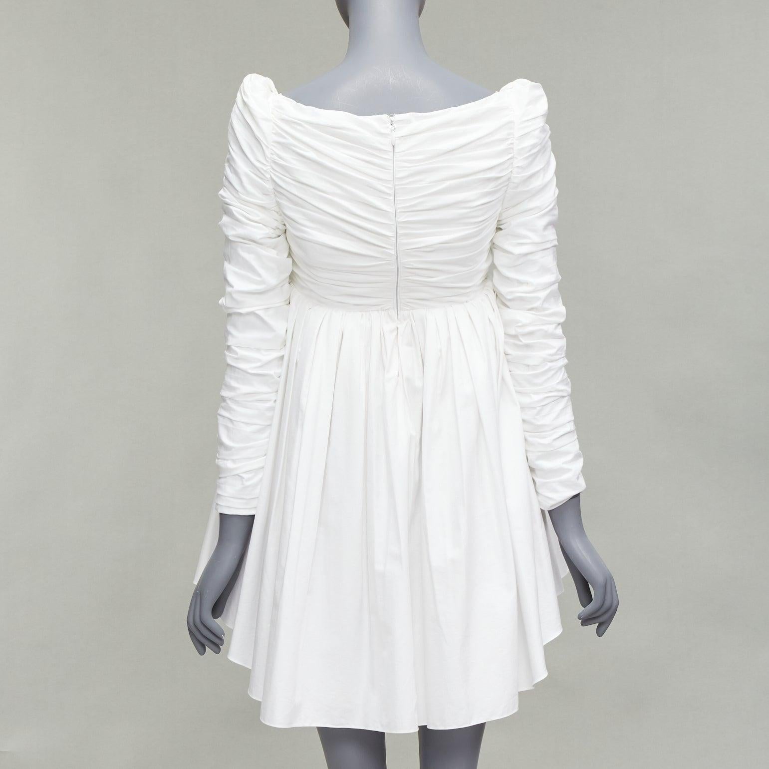 Women's KHAITE Sueanne white ruched sleeve sweetheart empire corseted mini dress US2 S For Sale
