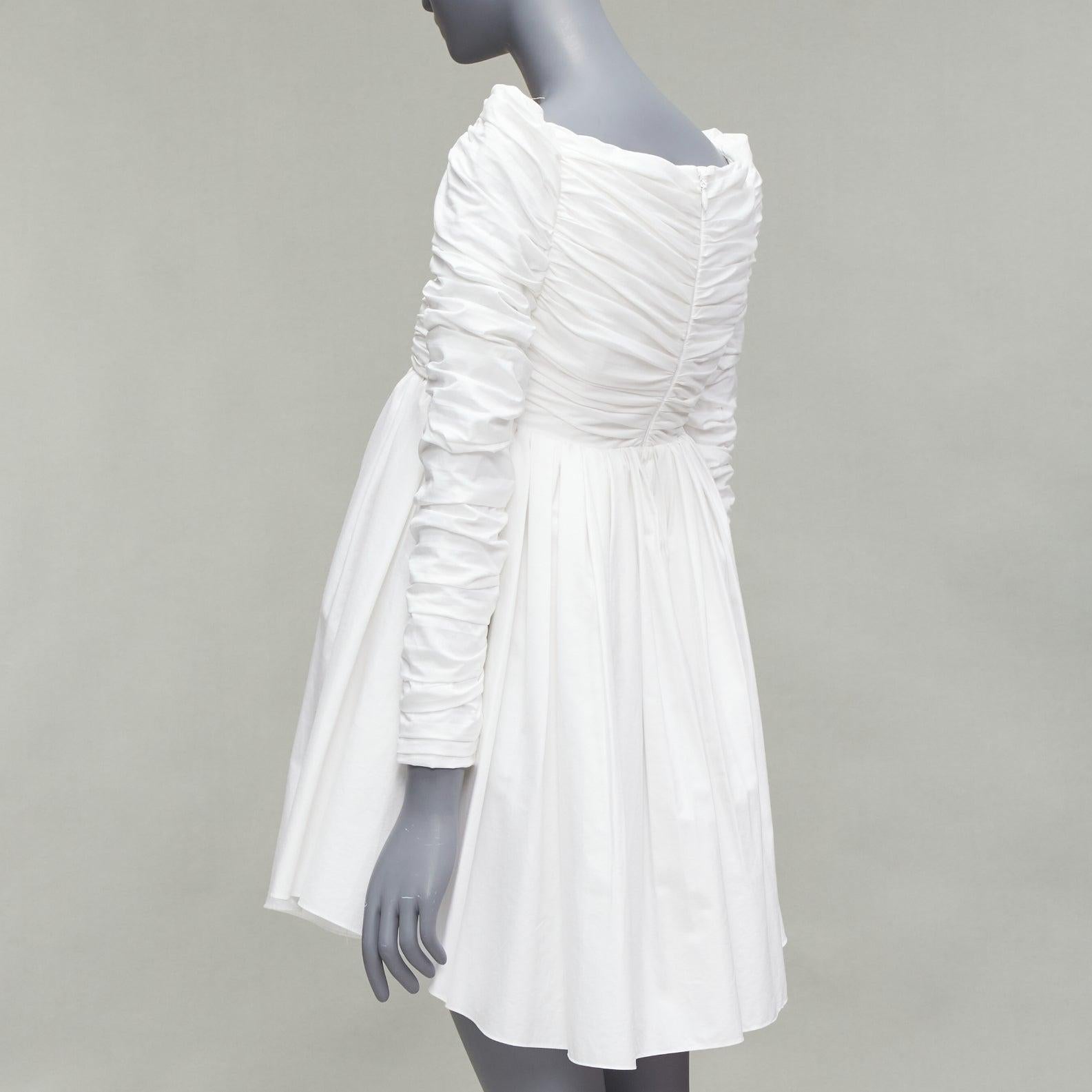 KHAITE Sueanne white ruched sleeve sweetheart empire corseted mini dress US2 S For Sale 1