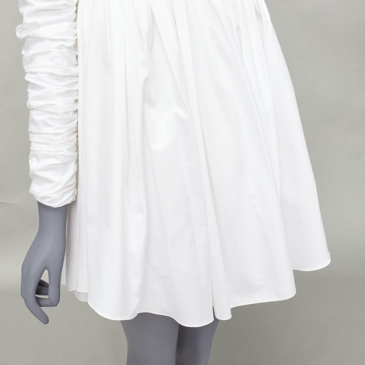 KHAITE Sueanne white ruched sleeve sweetheart empire corseted mini dress US2 S For Sale 2