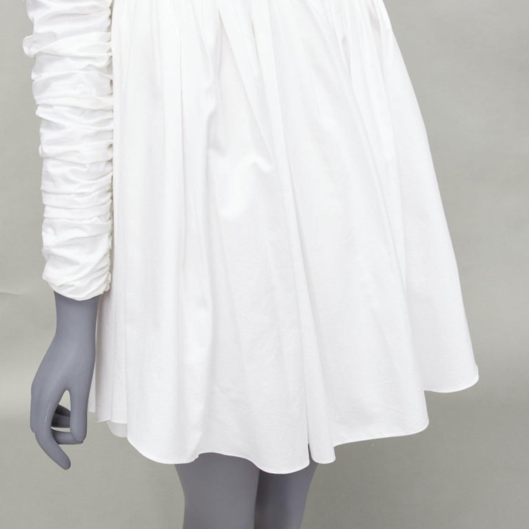 KHAITE Sueanne white ruched sleeve sweetheart empire corseted mini dress  US2 S For Sale at 1stDibs