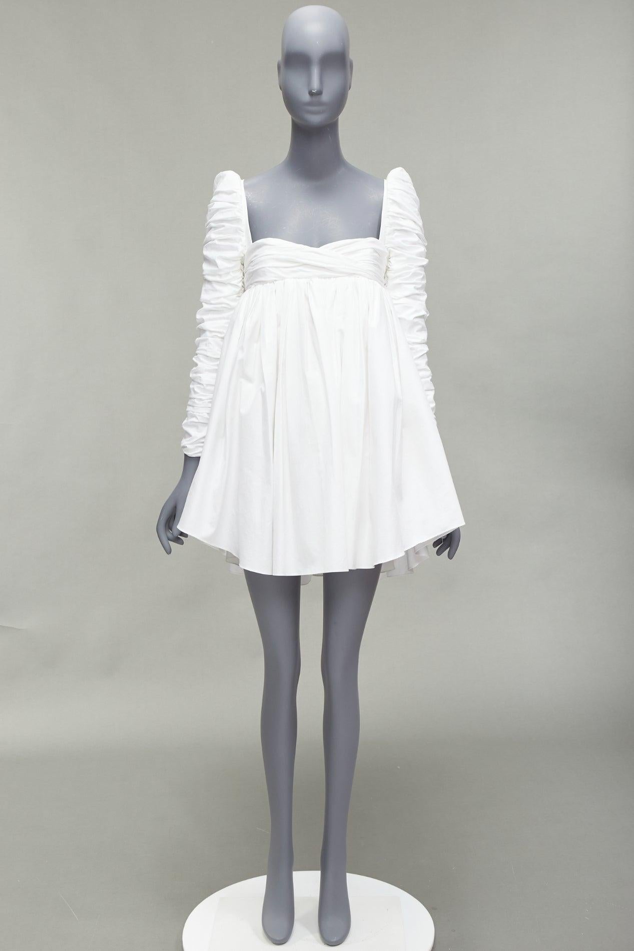 KHAITE Sueanne white ruched sleeve sweetheart empire corseted mini dress US2 S For Sale 4