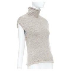KHAITE taupe beige heavy wool cashmere chunky knit turtleneck sweater vest XS