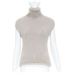 KHAITE taupe beige heavy wool cashmere chunky knit turtleneck sweater vest XS