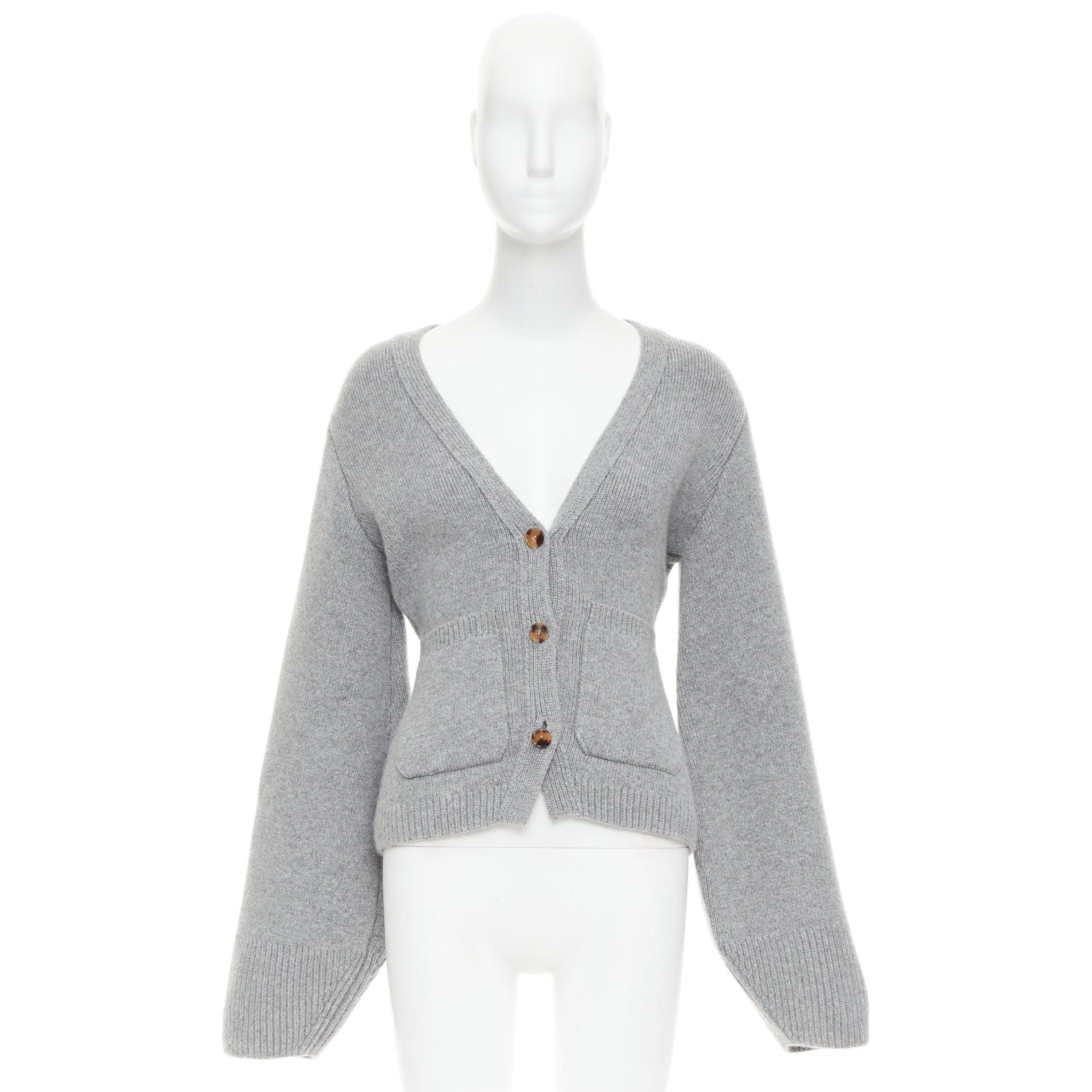 Gris KHAITE The Scarlet cardigan à col en V à poignets géométriques en cachemire gris XS en vente