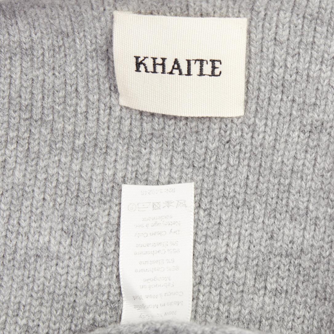 KHAITE The Scarlet cardigan à col en V à poignets géométriques en cachemire gris XS en vente 4