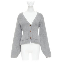 KHAITE The Scarlet cardigan à col en V à poignets géométriques en cachemire gris XS