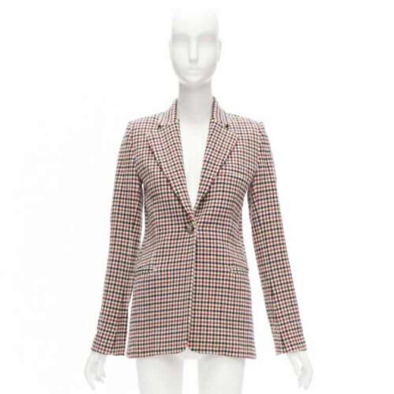 Blazer a un bottone in lana vergine a quadri rosso Vera US0 XS in vendita 5