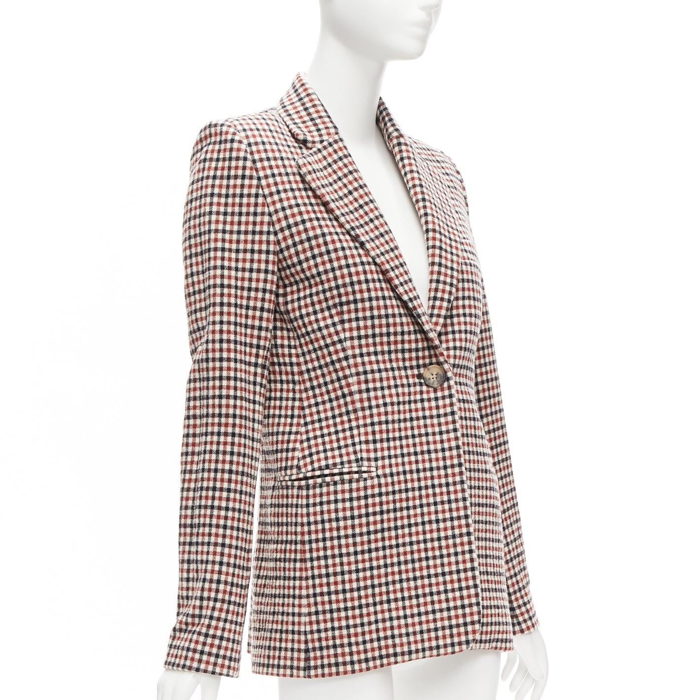 KHAITE Vera red black checked virgin wool single button blazer US0 XS In Excellent Condition For Sale In Hong Kong, NT