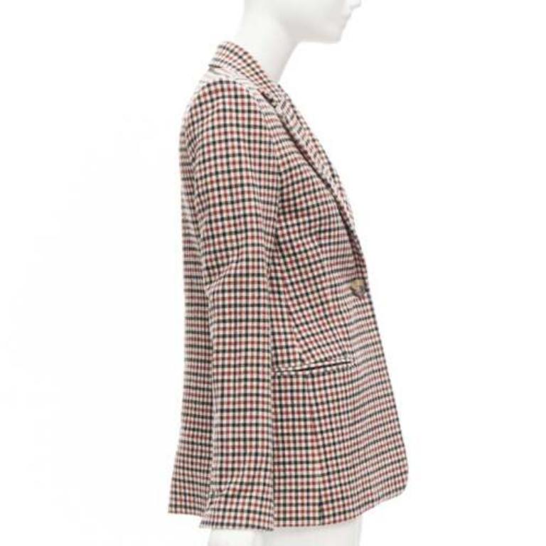 Donna Blazer a un bottone in lana vergine a quadri rosso Vera US0 XS in vendita