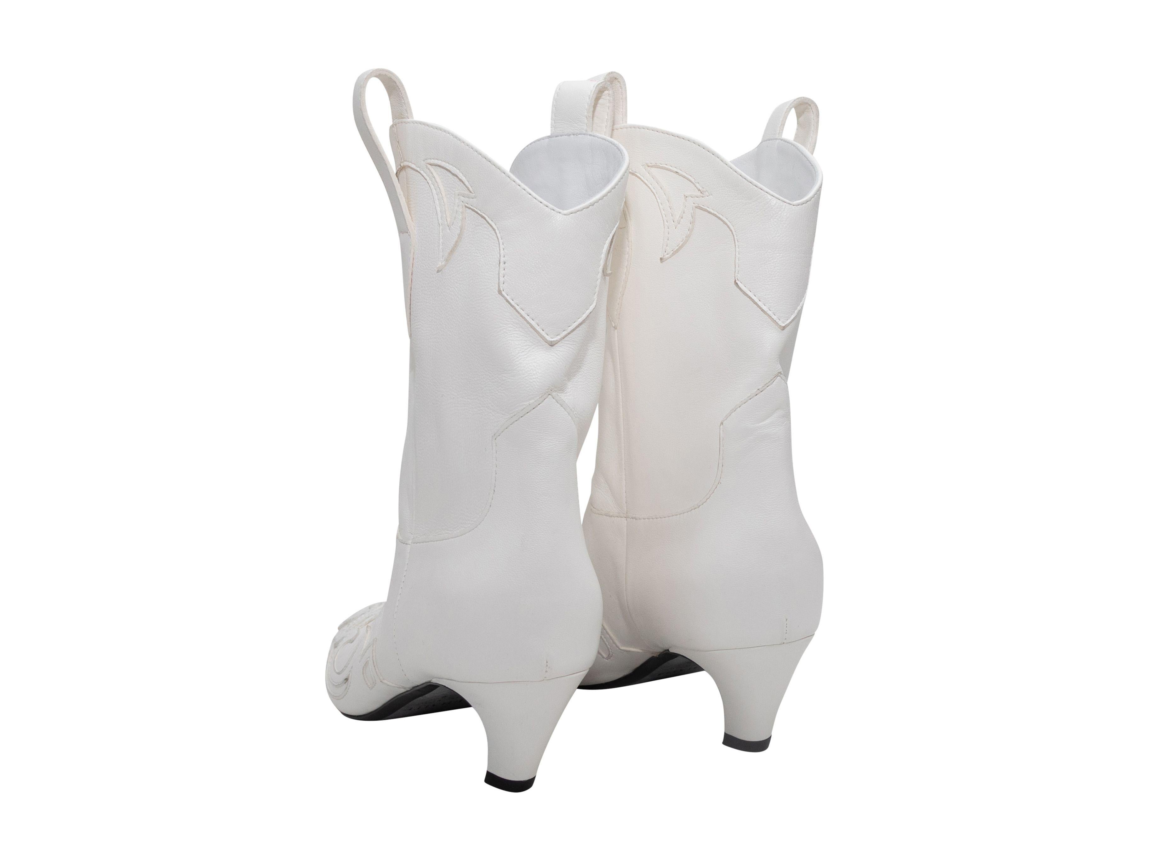 Gray Khaite White Leather Western Boots
