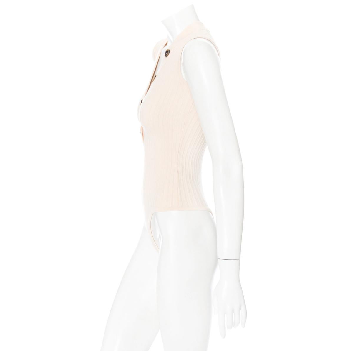 Gray Khaite Woll Blend Knit Button Down Bodysuit For Sale