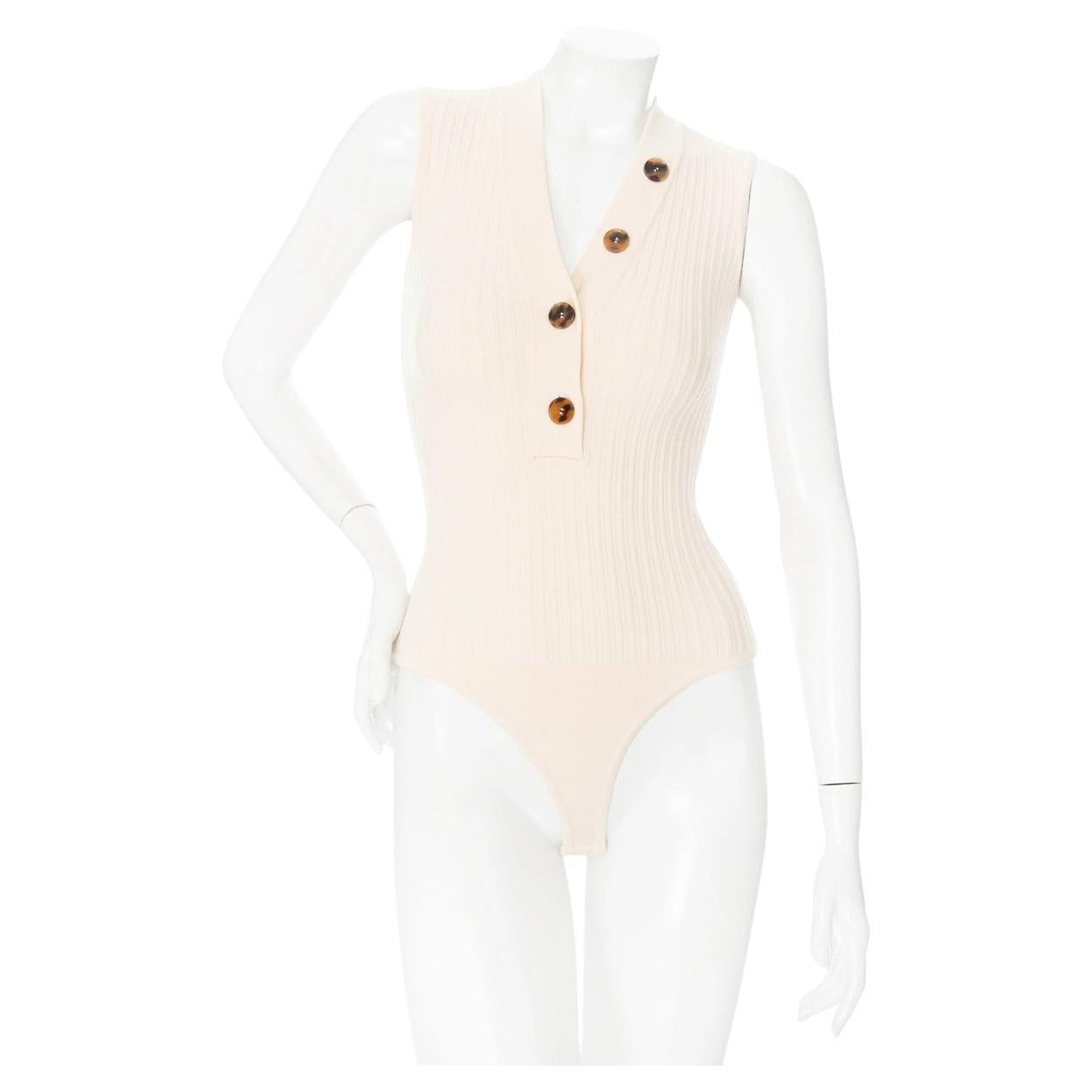 Khaite Woll Blend Knit Button Down Bodysuit For Sale
