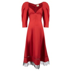 Khaite Rotes Midikleid mit Puffärmeln und Spitzenbesatz für Damen