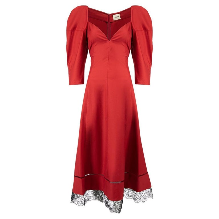 Khaite Women's Red Puff Sleeve Midi Dress with Lace Trim at 1stDibs Khaite Women's Red Puff Sleeve Midi Dress with Lace Trim at 1stDibs