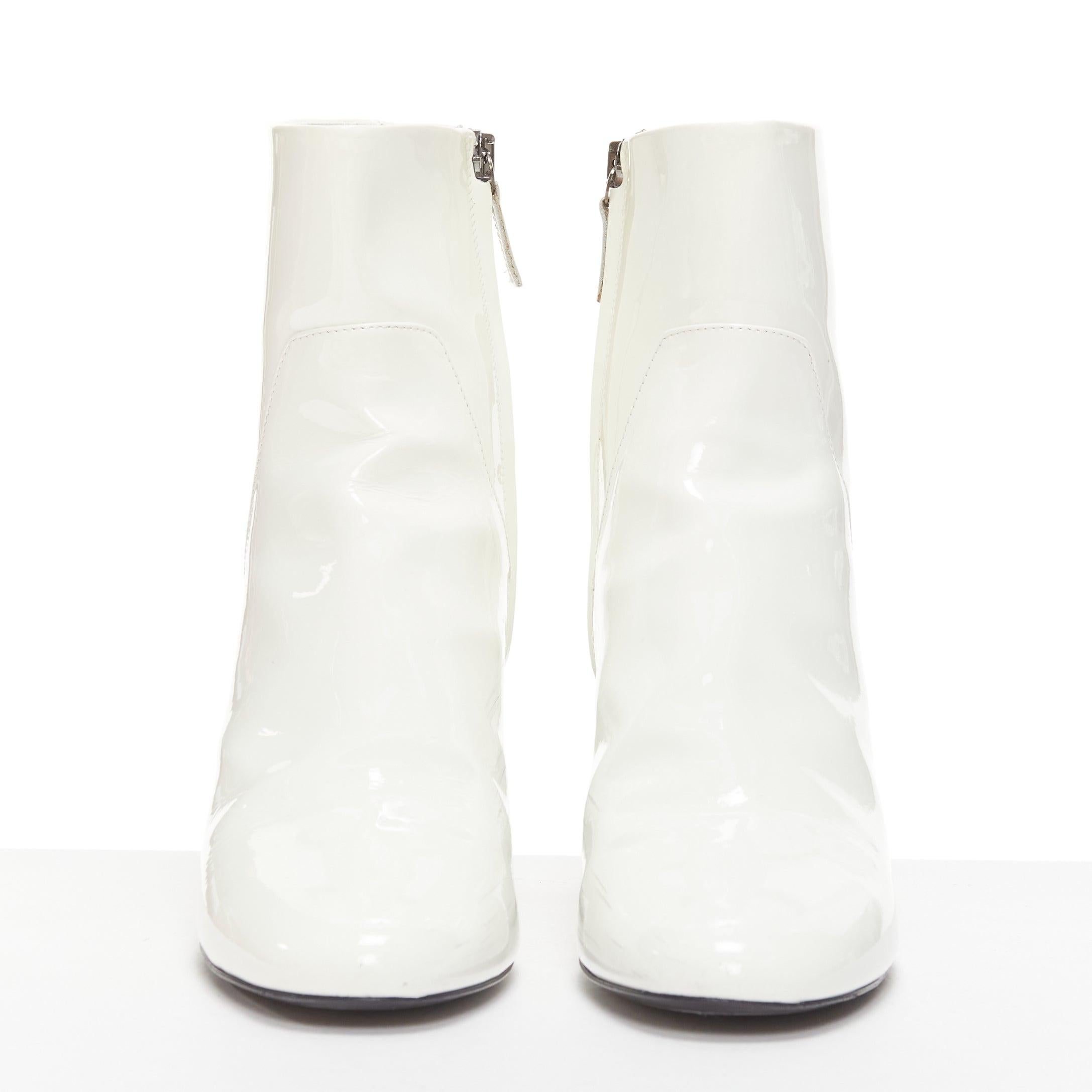 KHAITE Wythe 65 white patent leather chunky heel gogo boots EU37 In Fair Condition For Sale In Hong Kong, NT