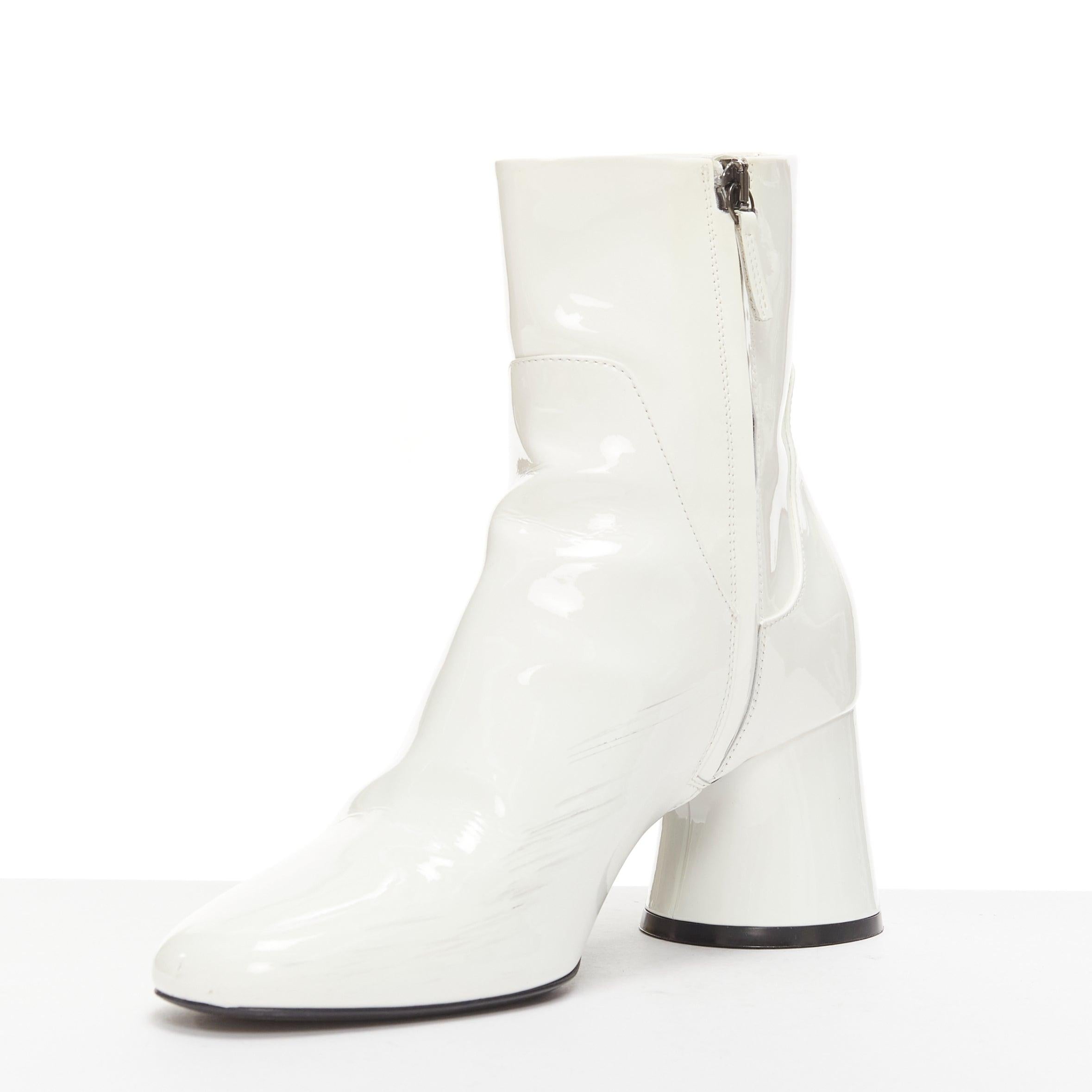 KHAITE Wythe 65 white patent leather chunky heel gogo boots EU37 In Fair Condition For Sale In Hong Kong, NT