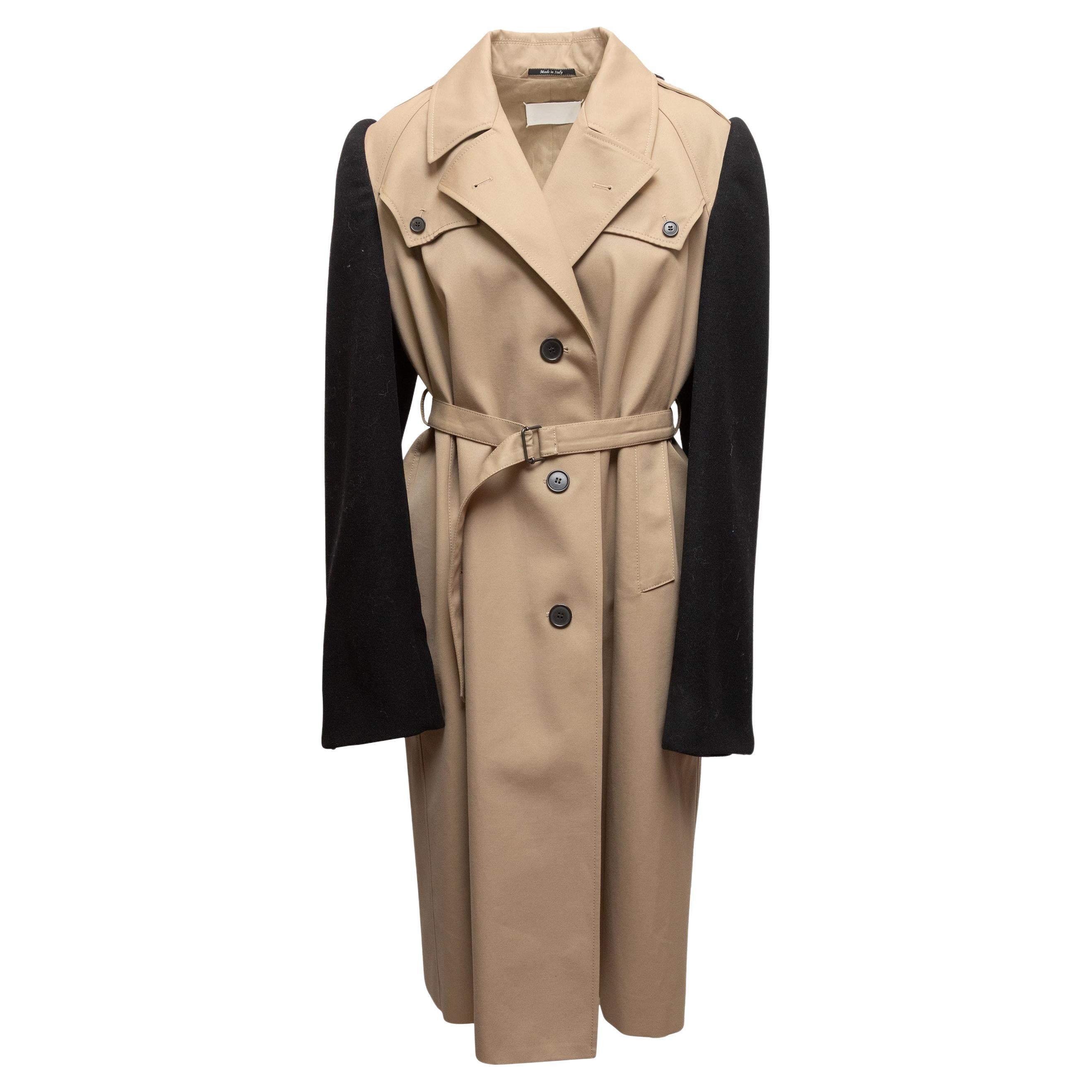 Khaki & Black Maison Margiela Color Block Trench Coat Size US M/L For Sale