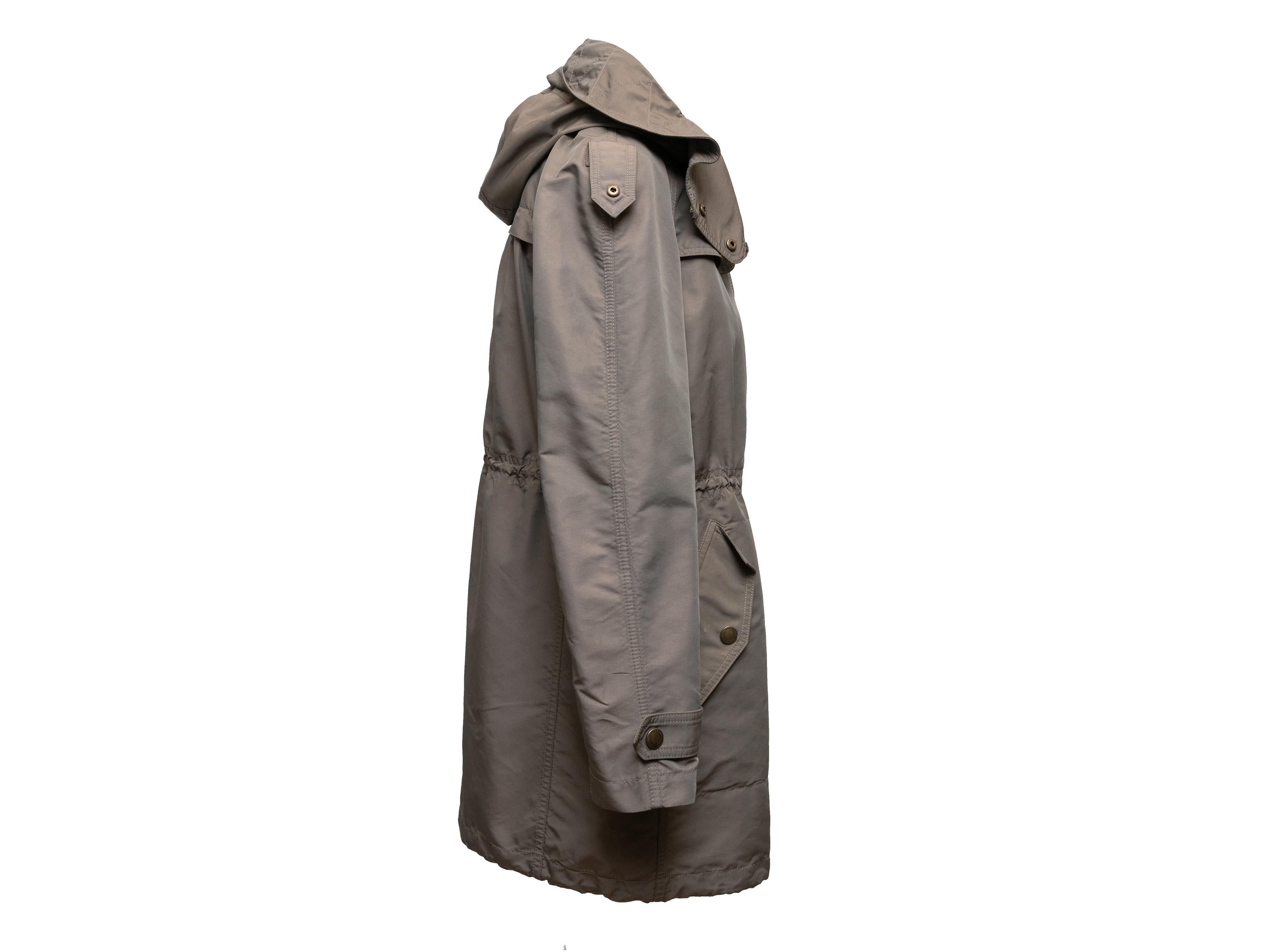 Gray Khaki Burberry Brit Hooded Nylon Coat Size US M