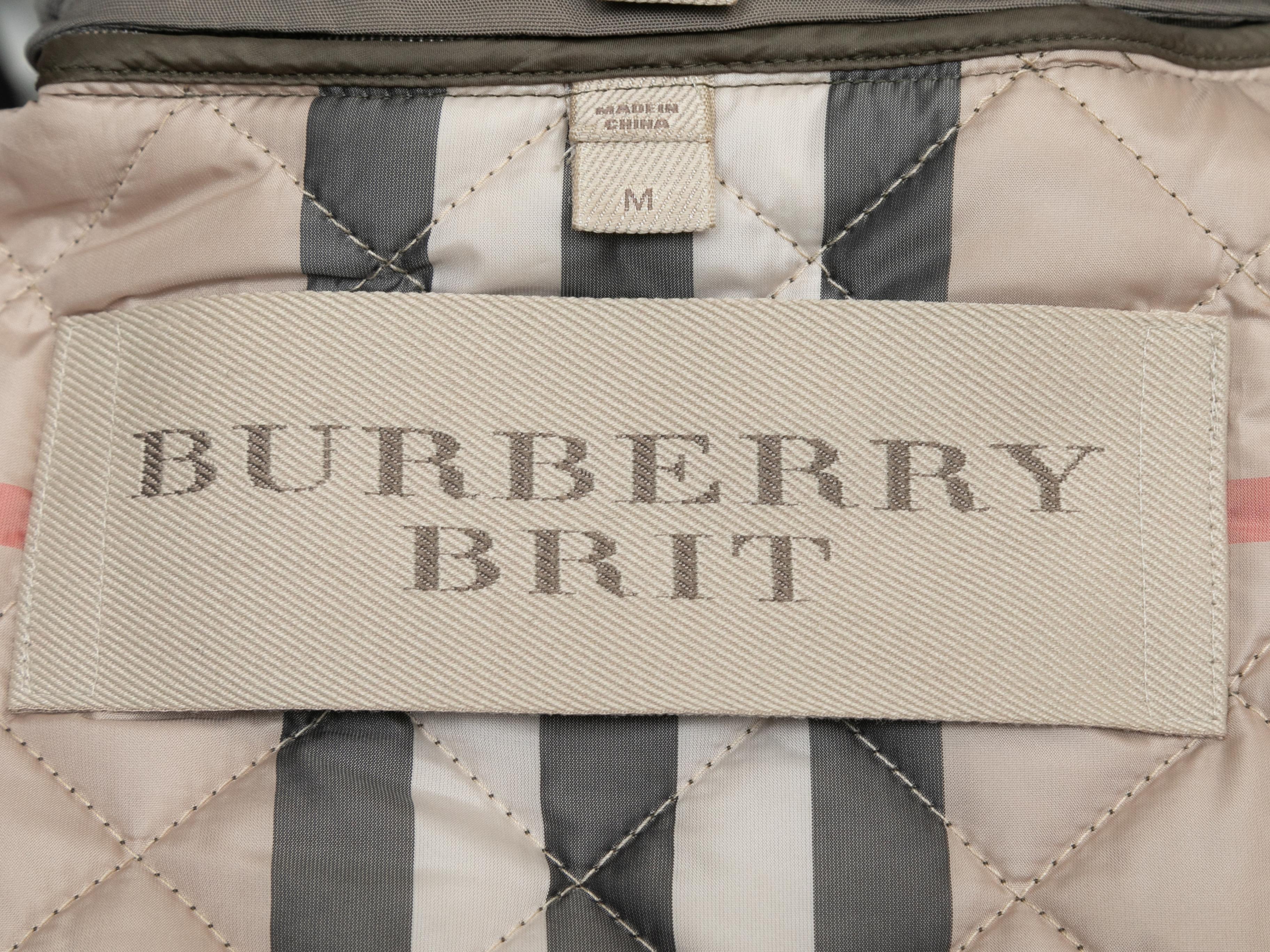 Women's Khaki Burberry Brit Hooded Nylon Coat Size US M