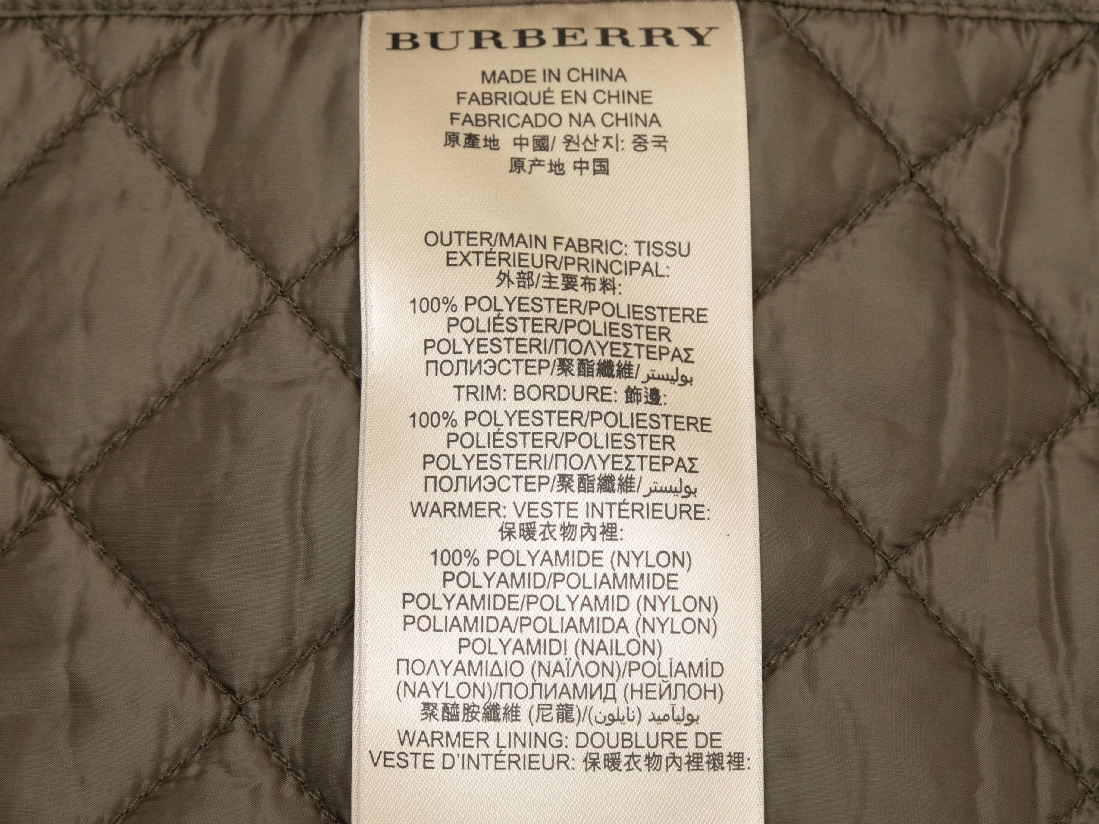 Khaki Burberry Brit Hooded Nylon Coat Size US M 2