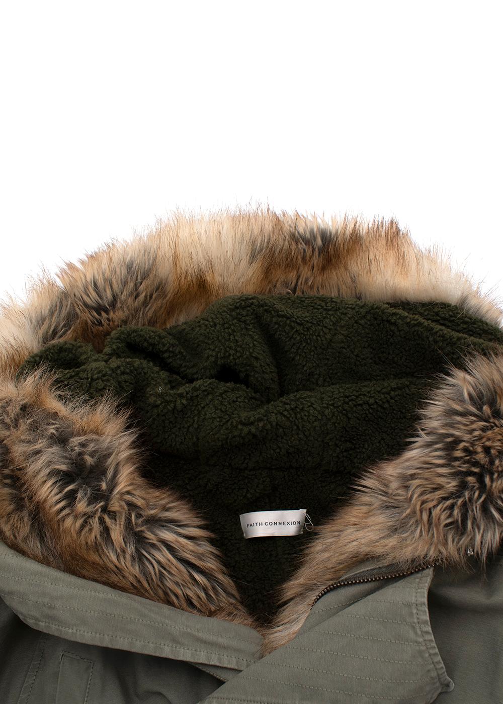 Khaki Cotton Parka with Faux-Fur Trim In Excellent Condition For Sale In London, GB