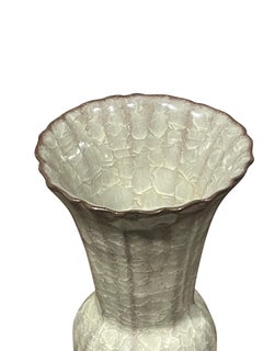 Khaki Crackle Glaze Fluted Wide Mouth Opening Vase, China, Contemporary