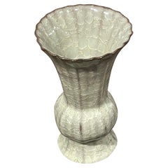 Khaki Crackle Glaze Fluted Wide Mouth Opening Vase, China, Contemporary