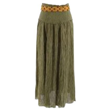 Zimmermann Khaki Crinkle Cotton Belted Maxi Skirt - Size S For Sale