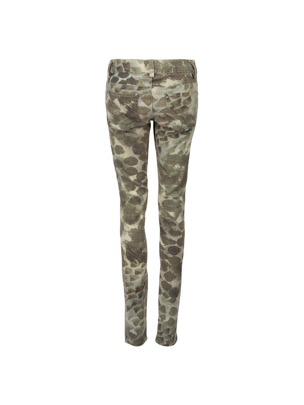 Alice + Olivia Khaki Denim Abstract Printed Skinny Jeans Size XS In Good Condition For Sale In London, GB