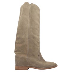 Khaki Isabel Marant Flat Suede Knee-High Boots Size 36