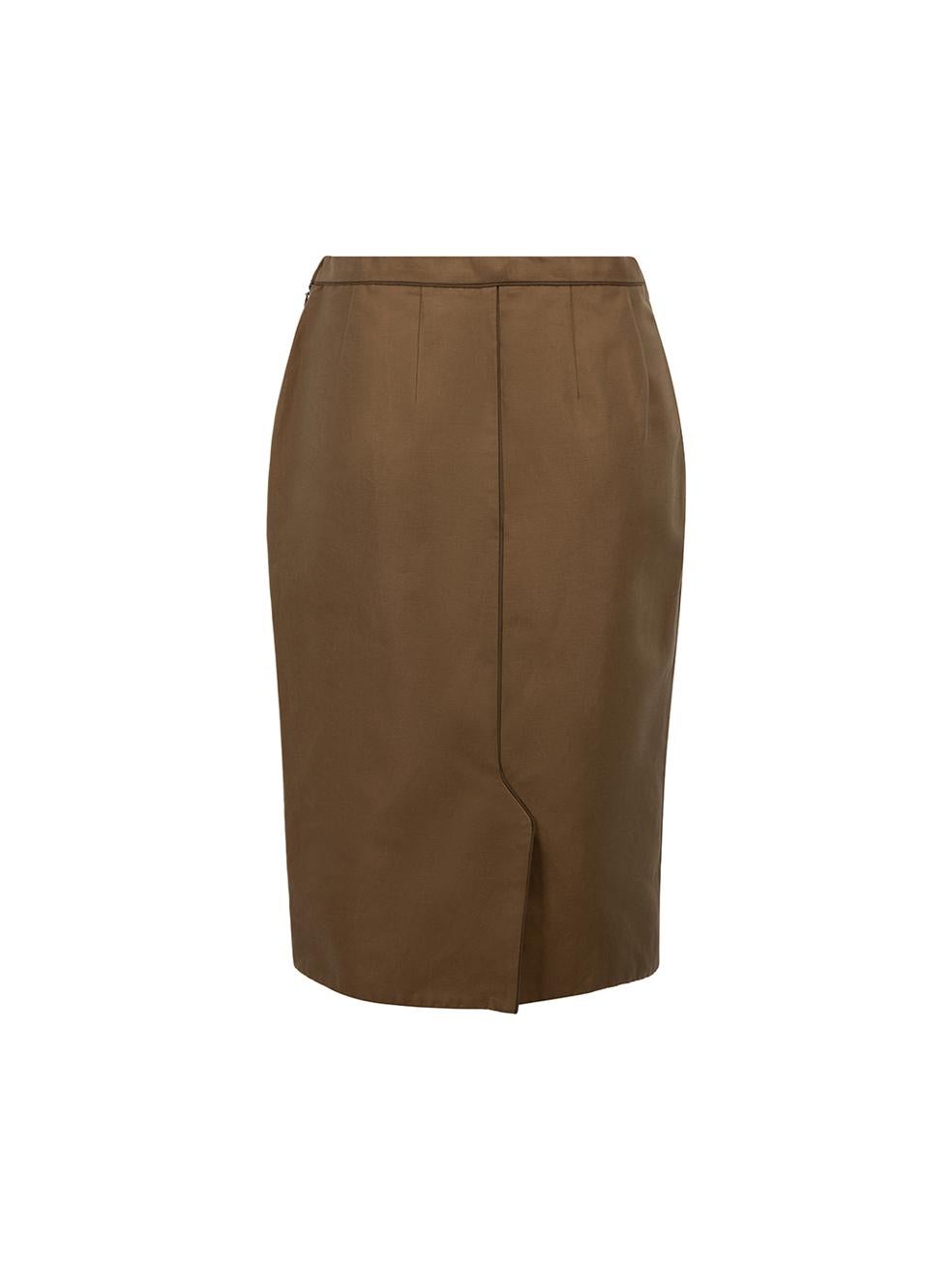 Khaki Knee Length Skirt Size L In Good Condition For Sale In London, GB