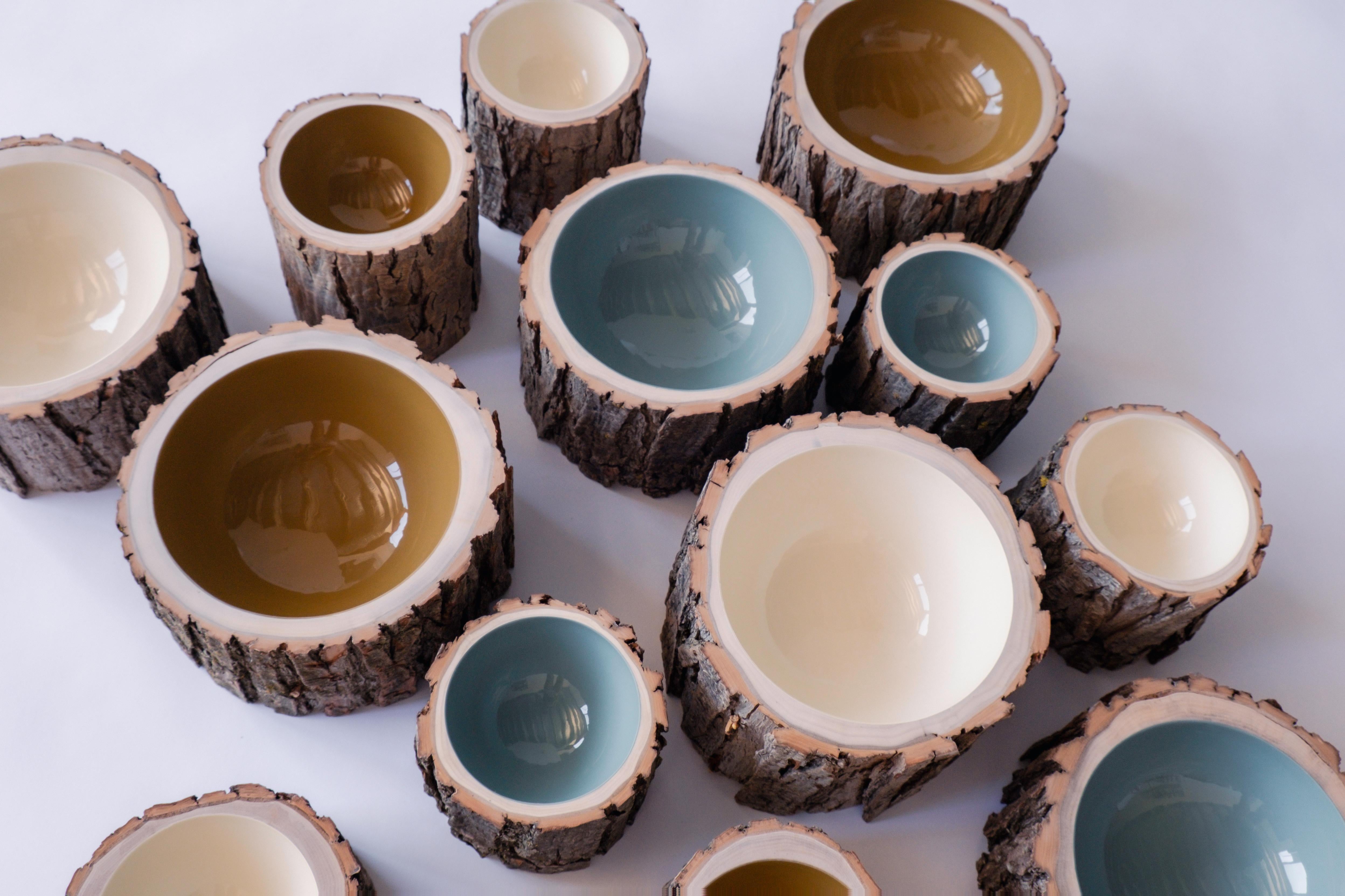 Folk Art Khaki Size 6 Log Bowl by Loyal Loot Hand Made from Reclaimed Wood For Sale