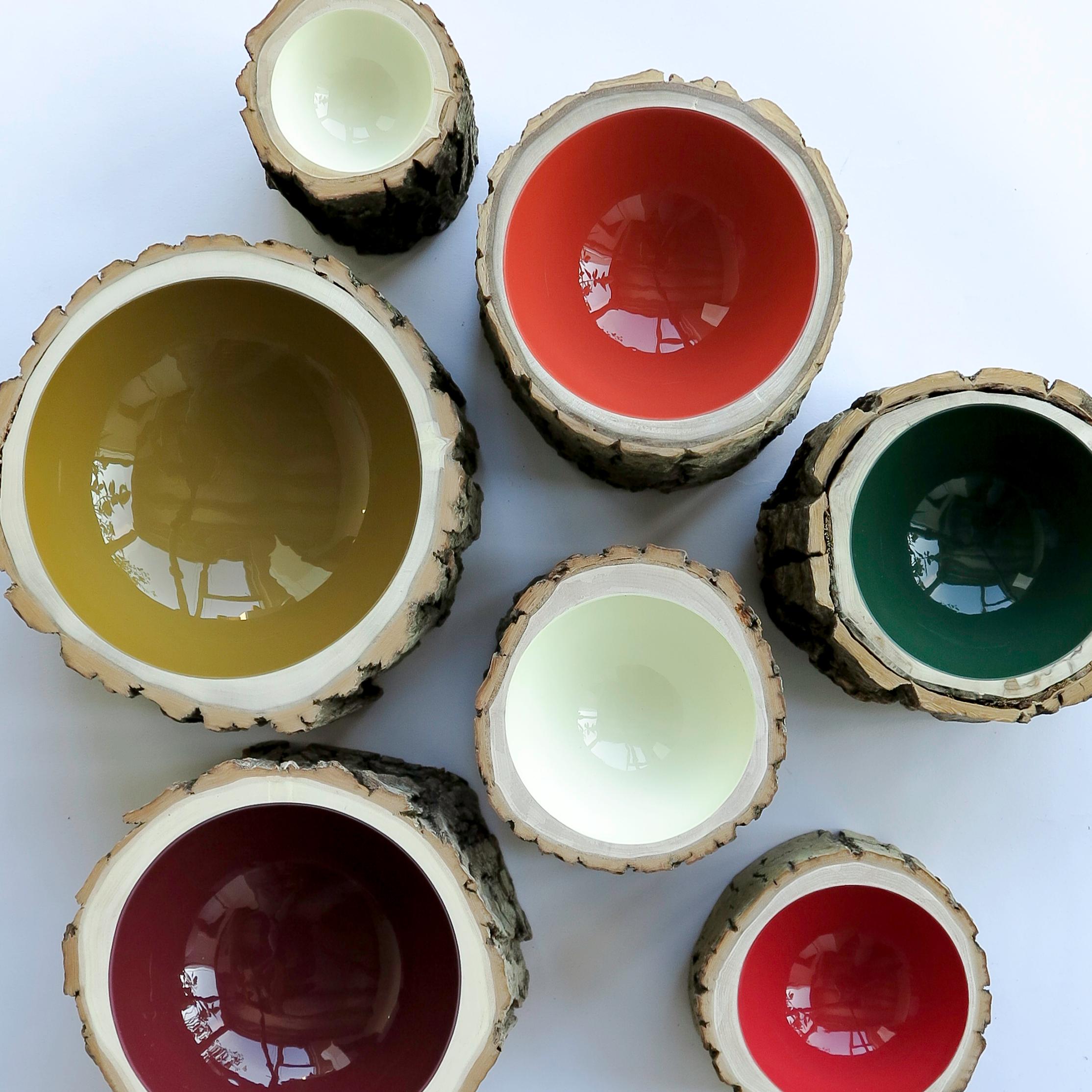 Contemporary Khaki Size 6 Log Bowl by Loyal Loot Hand Made from Reclaimed Wood For Sale